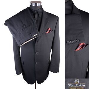 Savile Row 2-Pcs Suit Solid Black Blazer Jacket Pants 42R Short Pants 40X26